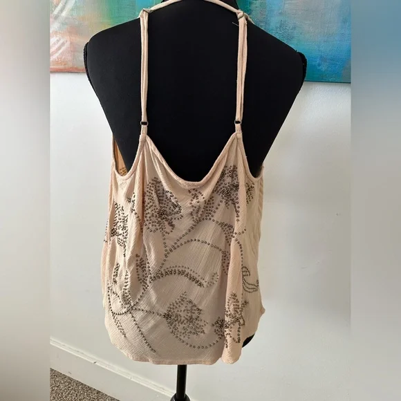 Free People Waiting For You Embellishing Beaded Tan Cami Cowl Neck Adjustable L - Picture 3 of 16